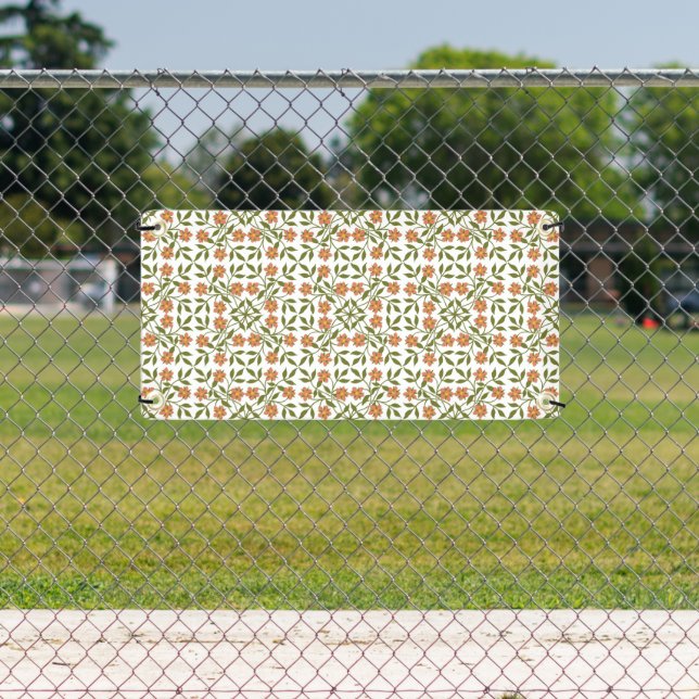 Orange Flowers, Floral Pattern, Greenery, Boho Banner (Insitu)