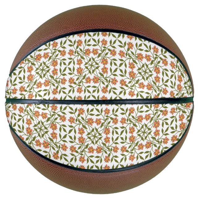 Orange Flowers, Floral Pattern, Greenery, Boho Basketball (Front)