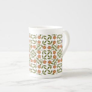 Orange Flowers, Floral Pattern, Greenery, Boho Bone China Mug