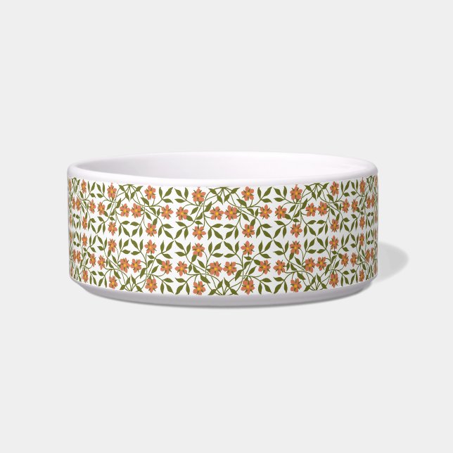 Orange Flowers, Floral Pattern, Greenery, Boho Bowl (Front)