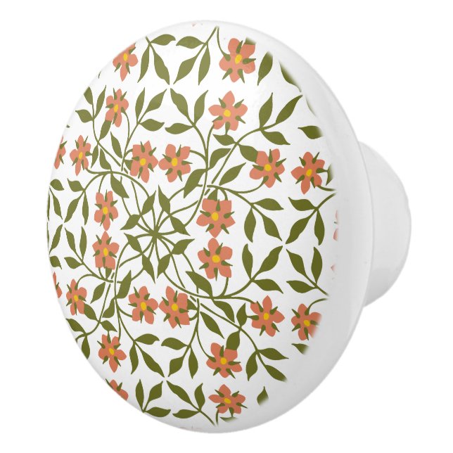Orange Flowers, Floral Pattern, Greenery, Boho Ceramic Knob (Right)