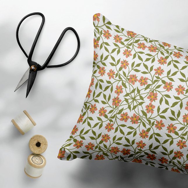 Orange Flowers, Floral Pattern, Greenery, Boho Decorative Cushion (Creator Uploaded)