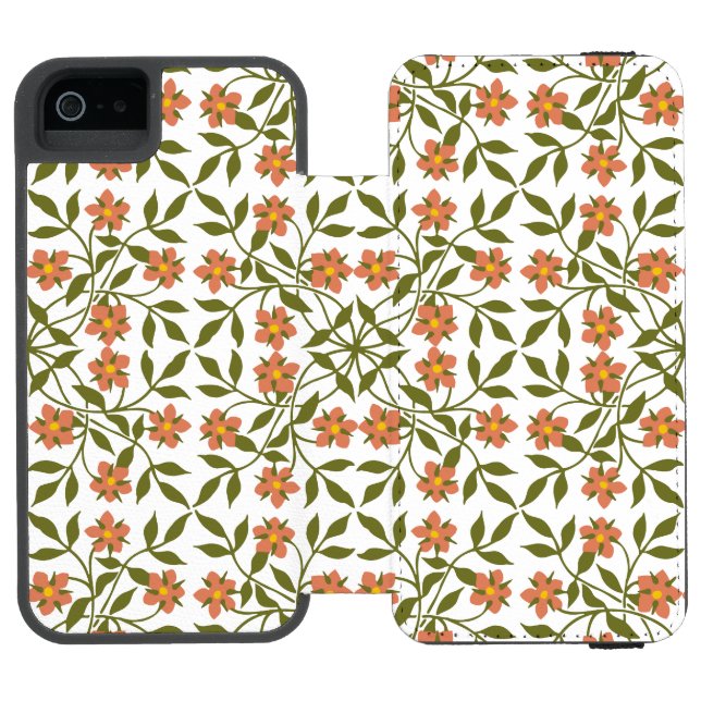 Orange Flowers, Floral Pattern, Greenery, Boho Incipio iPhone Wallet Case (Folio Open)