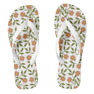 Orange Flowers, Floral Pattern, Greenery, Boho Jandals