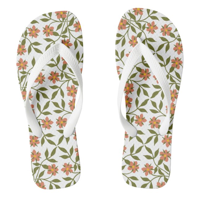 Orange Flowers, Floral Pattern, Greenery, Boho Jandals (Footbed)