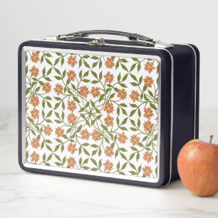 Orange Flowers, Floral Pattern, Greenery, Boho Metal Lunch Box