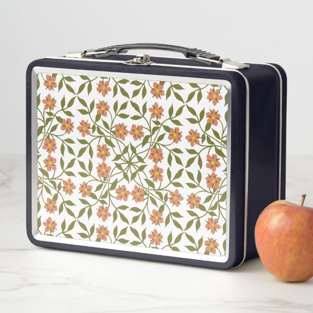 Orange Flowers, Floral Pattern, Greenery, Boho Metal Lunch Box (In Situ)
