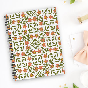 Orange Flowers, Floral Pattern, Greenery, Boho Notebook