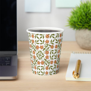 Orange Flowers, Floral Pattern, Greenery, Boho Paper Cups
