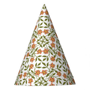 Orange Flowers, Floral Pattern, Greenery, Boho Party Hat