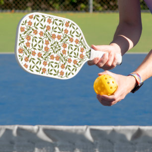 Orange Flowers, Floral Pattern, Greenery, Boho Pickleball Paddle