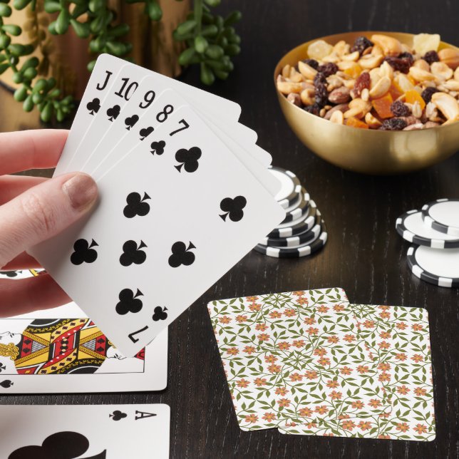Orange Flowers, Floral Pattern, Greenery, Boho Playing Cards (In Situ)