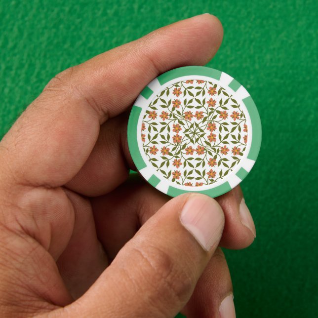Orange Flowers, Floral Pattern, Greenery, Boho Poker Chips (Hand)