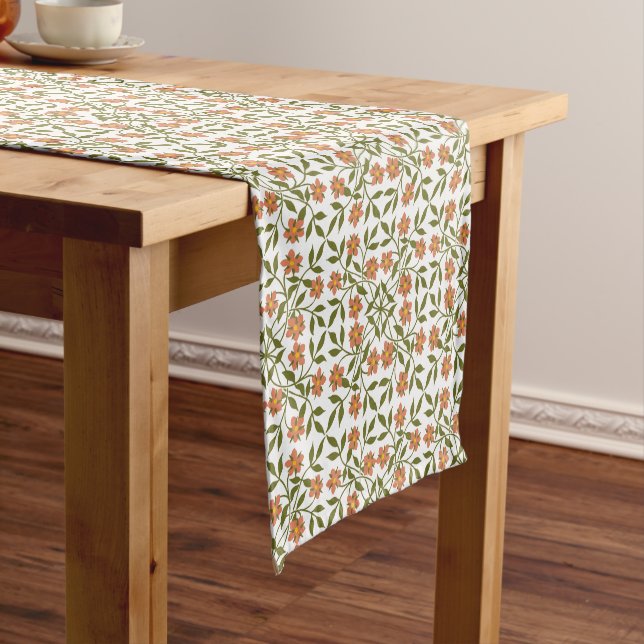 Orange Flowers, Floral Pattern, Greenery, Boho Short Table Runner (In Situ)