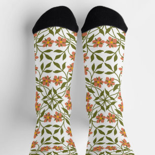 Orange Flowers, Floral Pattern, Greenery, Boho Socks