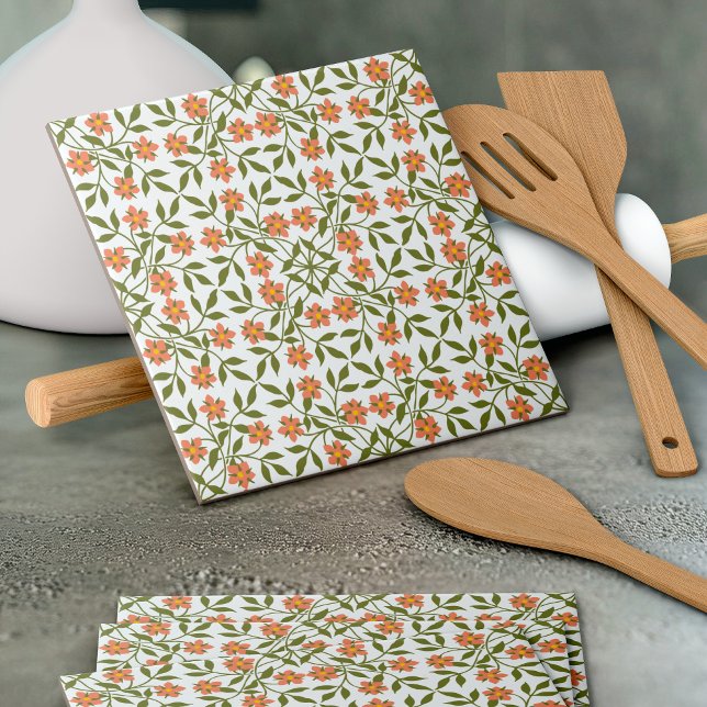 Orange Flowers, Floral Pattern, Greenery, Boho Tile (Creator Uploaded)