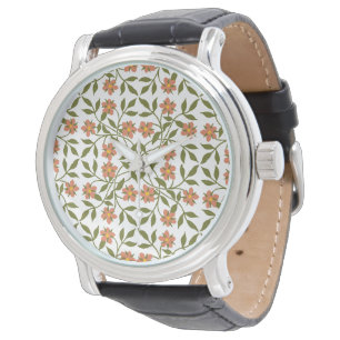 Orange Flowers, Floral Pattern, Greenery, Boho Watch