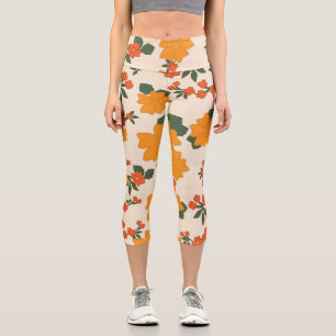 Orange Flowers, Floral Pattern, Pattern Of Flowers Capri Leggings