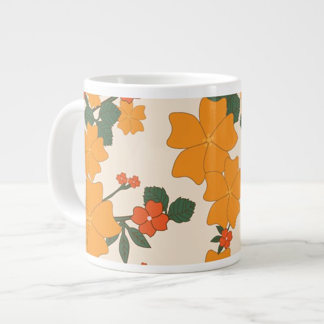 Orange Flowers, Floral Pattern, Pattern Of Flowers Large Coffee Mug (Front Left)