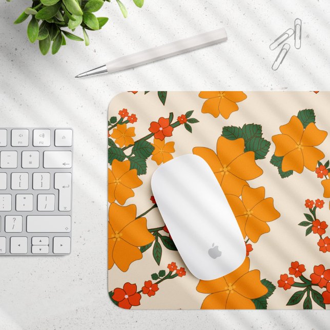 Orange Flowers, Floral Pattern, Pattern Of Flowers Mouse Pad (Creator Uploaded)