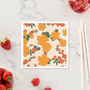 Orange Flowers, Floral Pattern, Pattern Of Flowers Napkin