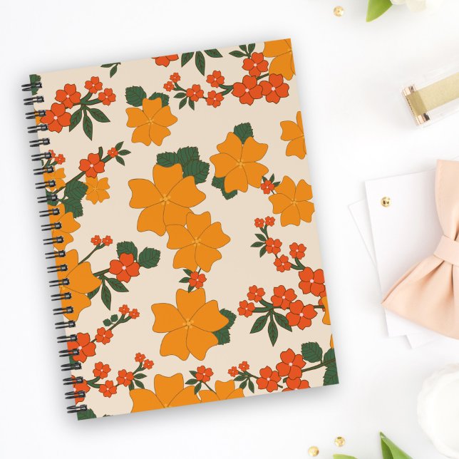 Orange Flowers, Floral Pattern, Pattern Of Flowers Notebook (Creator Uploaded)