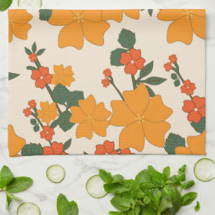Orange Flowers, Floral Pattern, Pattern Of Flowers Tea Towel