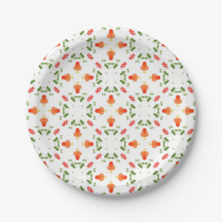 Orange flowers green leaves pattern paper plate
