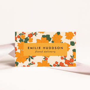 Orange Flowers, Greenery, Florist, Flower Shop Business Card