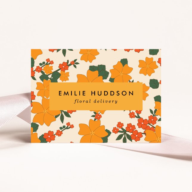Orange Flowers, Greenery, Florist, Flower Shop Business Card (Creator Uploaded)
