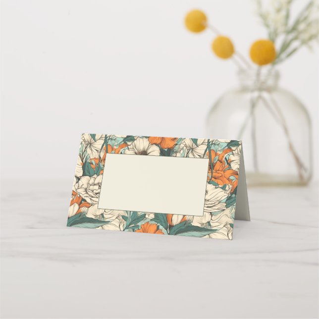 Orange flowers guest name place card (Front)