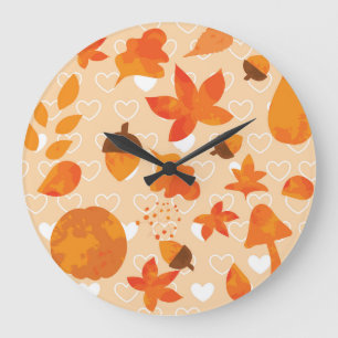 Orange Flowers: Hand Doodle Pattern. Large Clock