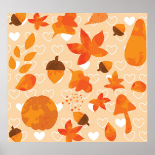 Orange Flowers: Hand Doodle Pattern. Poster