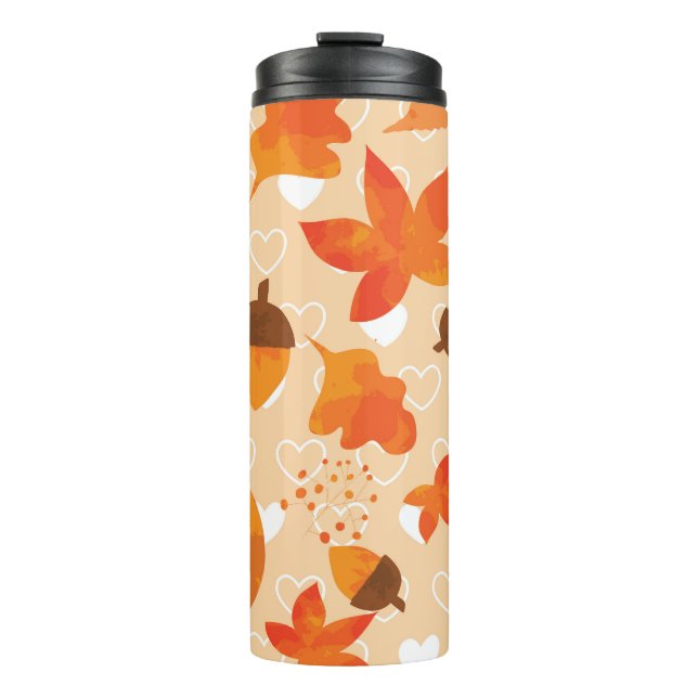 Orange Flowers: Hand Doodle Pattern. Thermal Tumbler (Front)