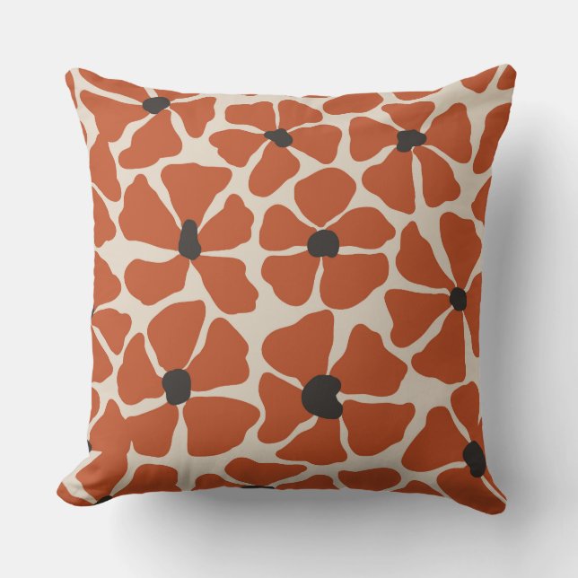Orange Flowers Hand Drawn Pattern Cushion (Front)