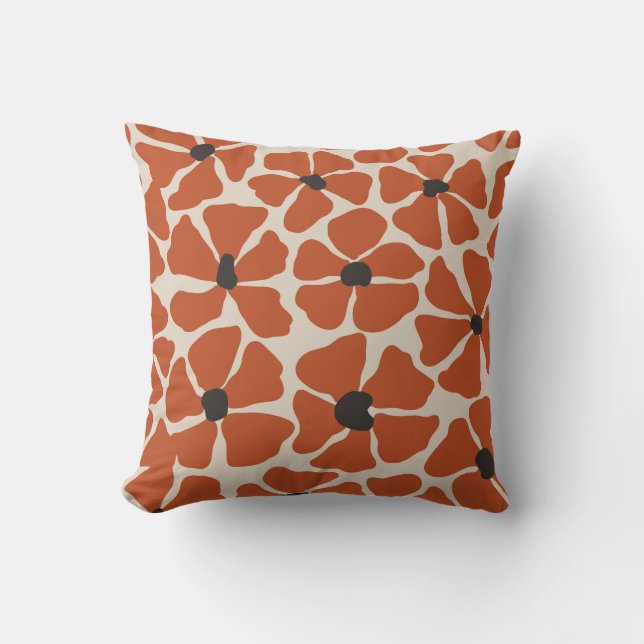 Orange Flowers Hand Drawn Pattern Cushion (Front)