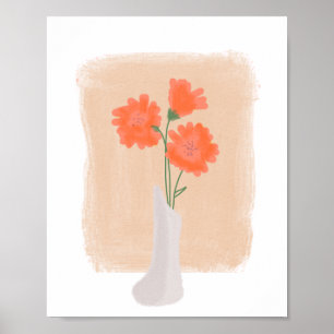 Orange Flowers in Vase Hand Drawn Art Poster