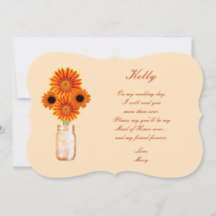 Orange Flowers Mason Jar Maid Of Honour Card
