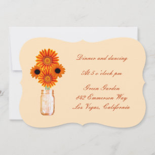 Orange Flowers Mason Jar Reception Card