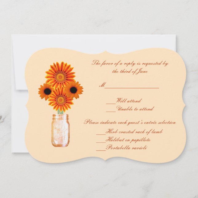 Orange Flowers Mason Jar Response Card (Front)