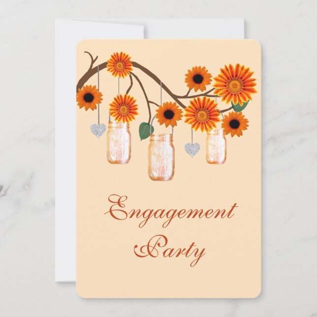 Orange Flowers Mason Jars Engagement Party Invite (Front)