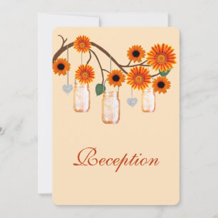 Orange Flowers Mason Jars Reception Card
