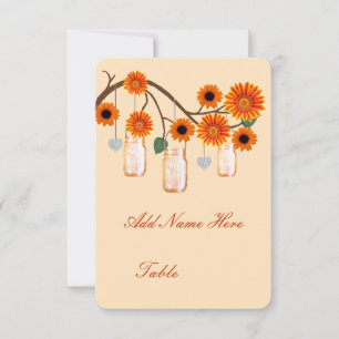 Orange Flowers Mason Jars Table Place Card
