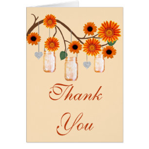 Orange Flowers Mason Jars Thank You Card