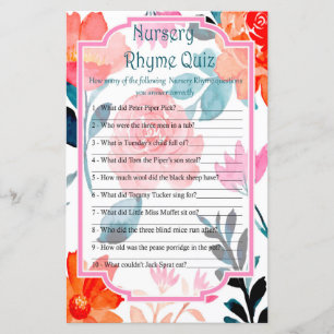 Orange flowers Nursery Rhyme Quiz baby shower game