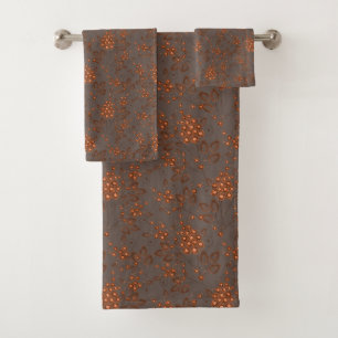 Orange flowers on a grayish-brown background. bath towel set