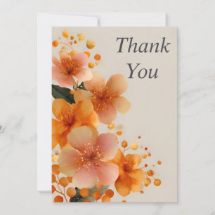 Orange Flowers on Beige Thank You Card