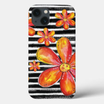 Orange Flowers on Black Stripes