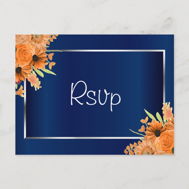 Orange Flowers on Navy Blue Postcard (Front)