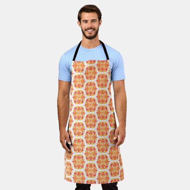 Orange Flowers, Pattern Of Flowers, Floral Pattern Apron (Worn)